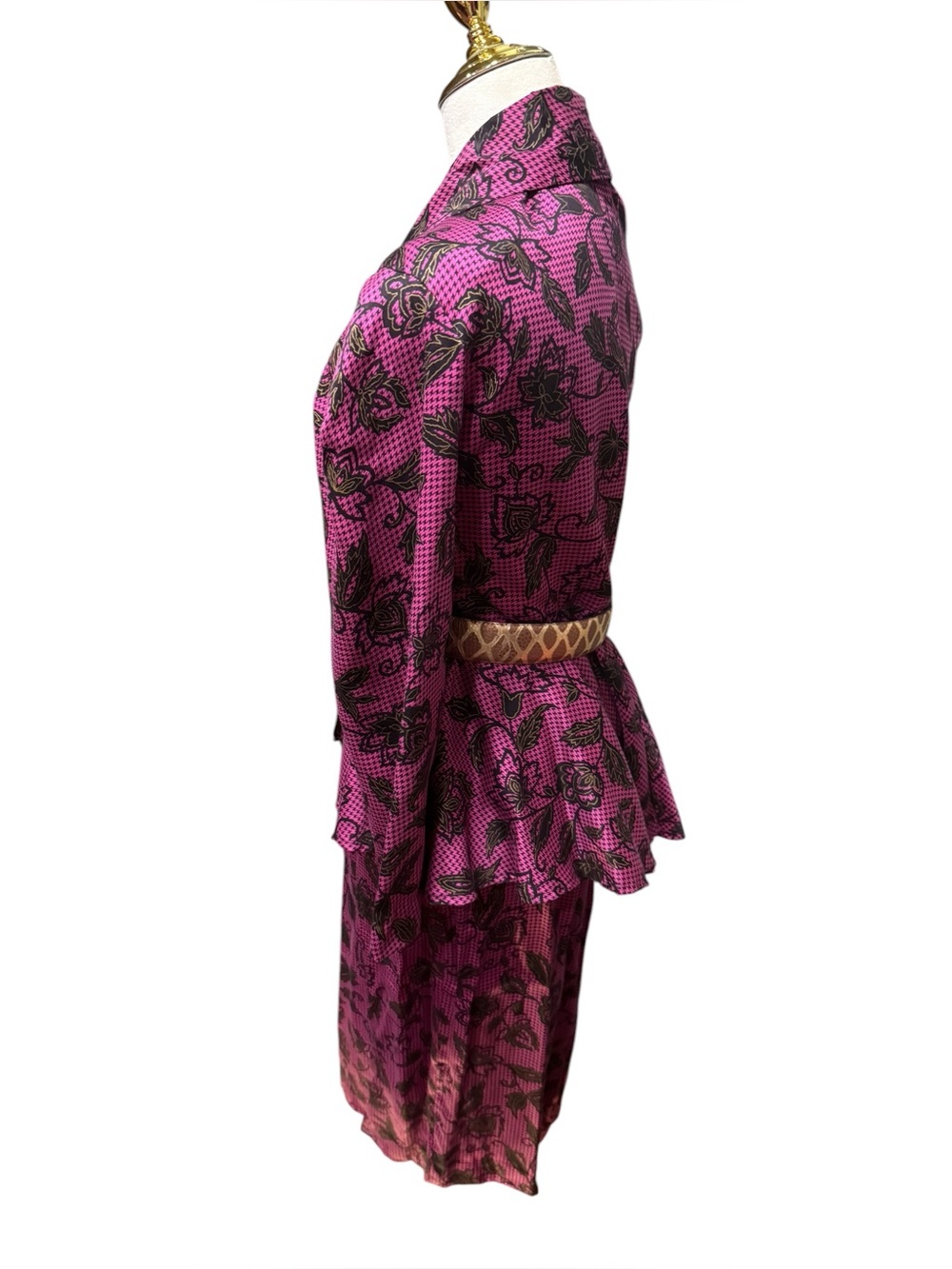❌sold❌Vintage 80s Monique Fashions Pink Floral Peplum Skirt Suit 9/10 Rayon - Picture 5 of 14